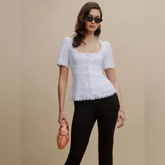 Reformation Anabella linen top in White Size 14 - Picture 3 of 7